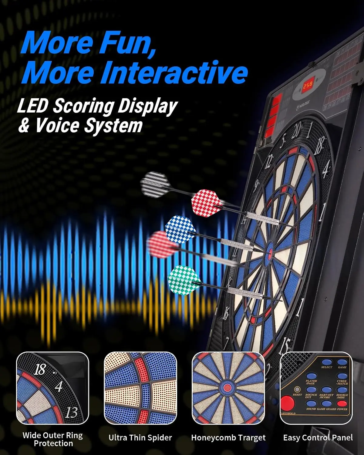 성인용 전자 다트보드 캐비닛 세트, 블랙 |   LED - Electronic Dartboard Cabinet 리뷰 및 가격